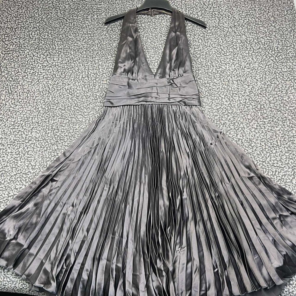 ABS Evening by Allen Schwartz Dress Women 12 Gray Pleated Halter Midi